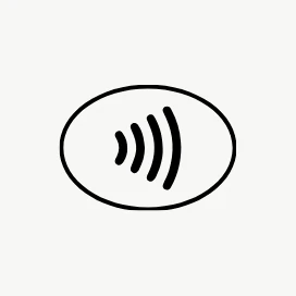 Botón NFC en blanco con el ícono de contacto sin contacto en negro